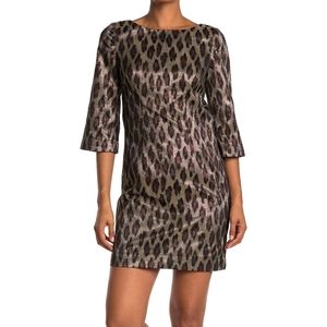 NWT TRINA TURK BEAUTIFUL DANA LEOPARD PRINT METALLIC SHIFT DRESS (SZ 12)